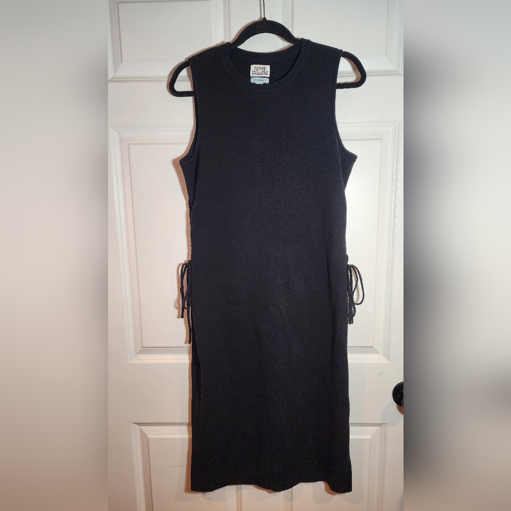 Future Collective Reese Blustein Stretchy Black Ribbed Sleeveless Midi Dress XL